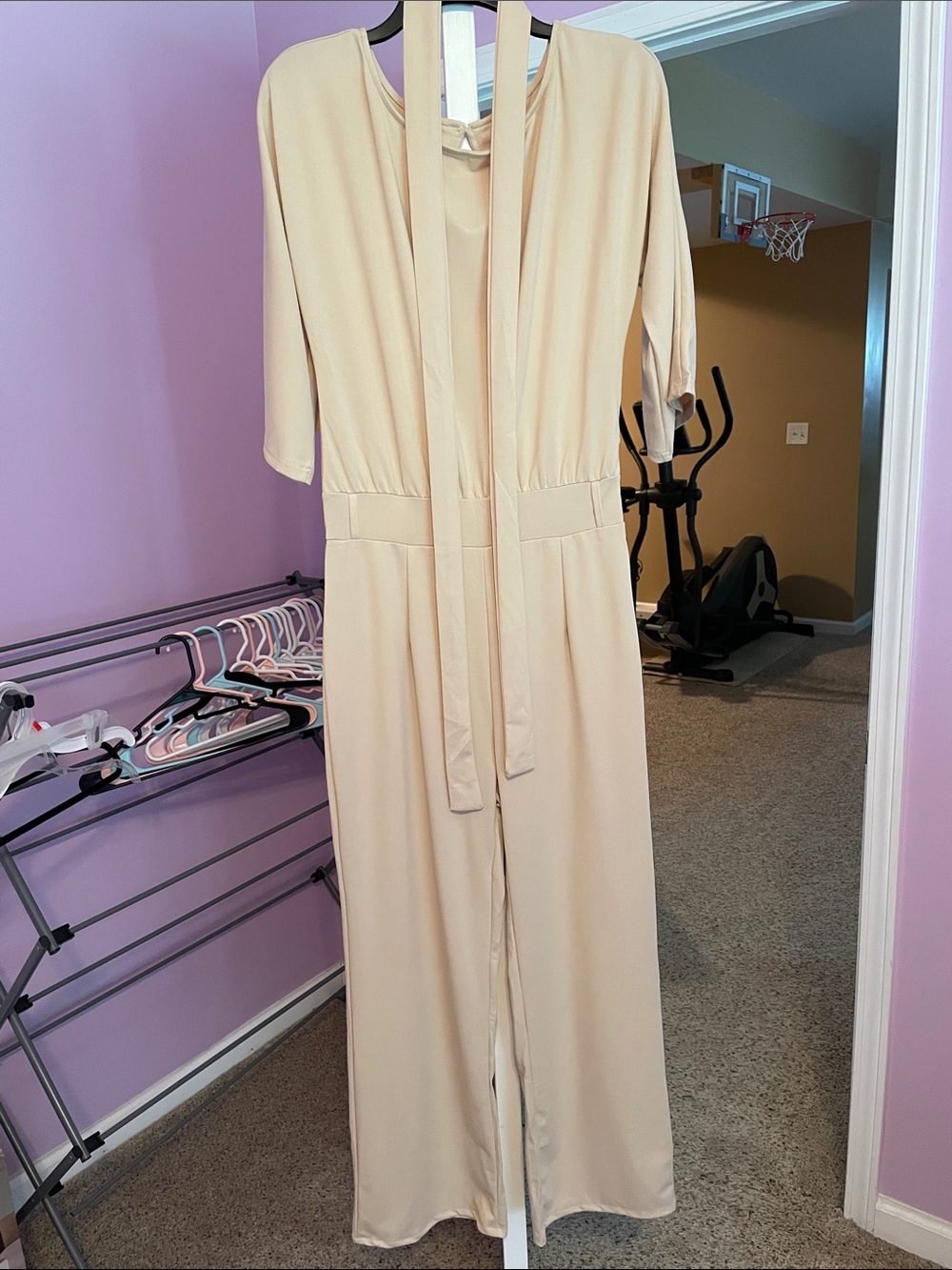 Women's Cream Tie-Neck Jumpsuit